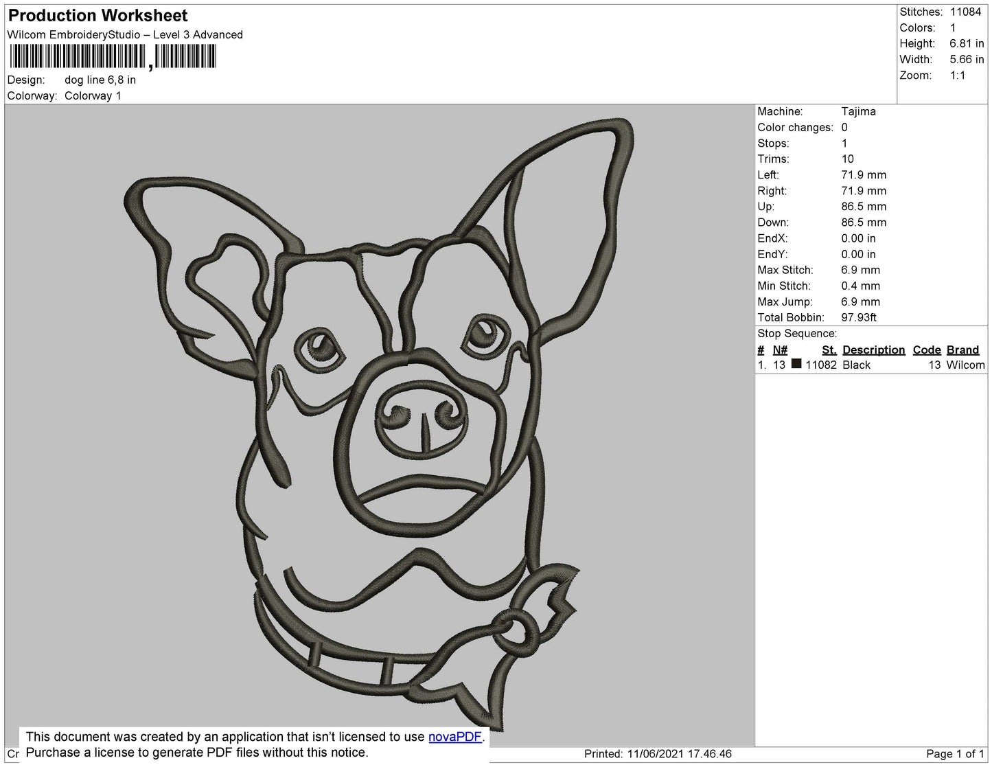 Dog Line Embroidery File 4 size