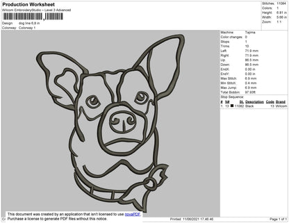 Dog Line Embroidery File 4 size