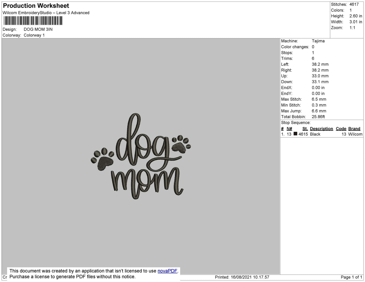 Dog Mom Text Embroidery File 4 size