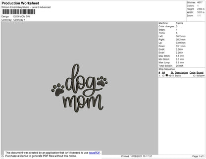 Dog Mom Text Embroidery File 4 size