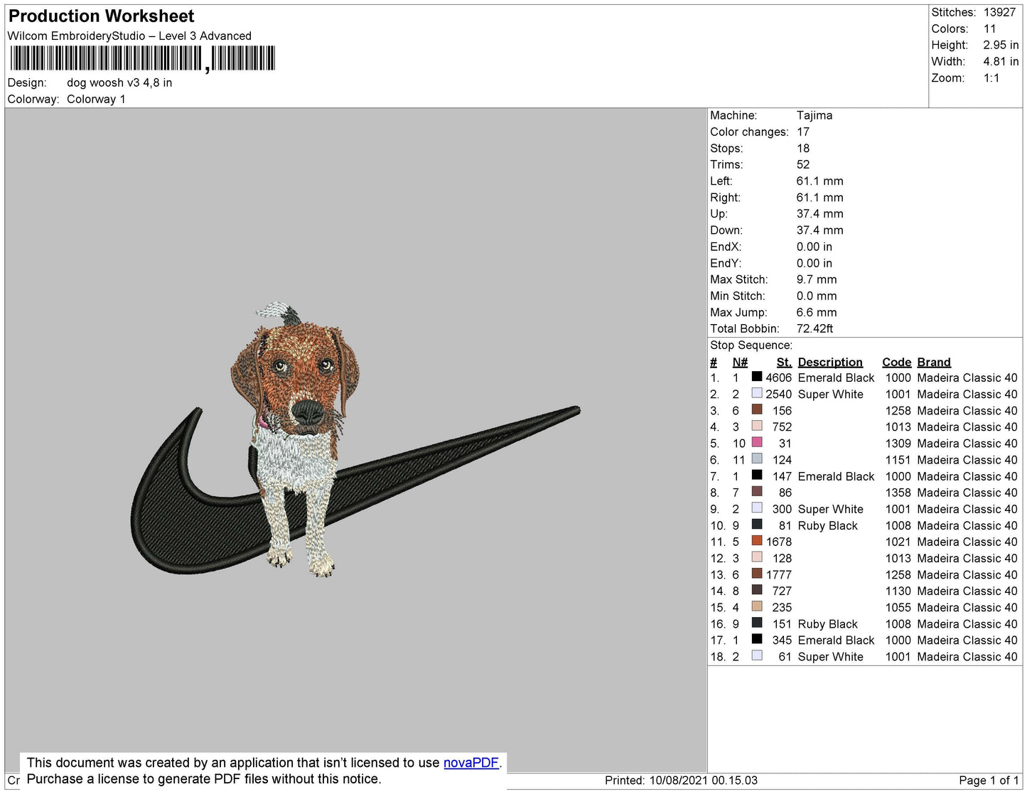 Dog Swoosh V3 Embroidery File 4 size