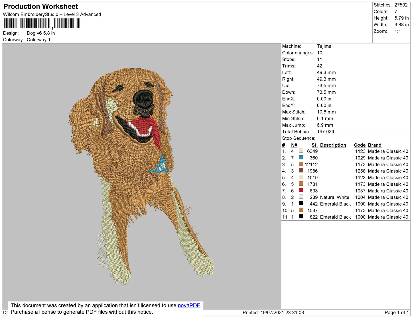 Dog V6 Embroidery File 4 size