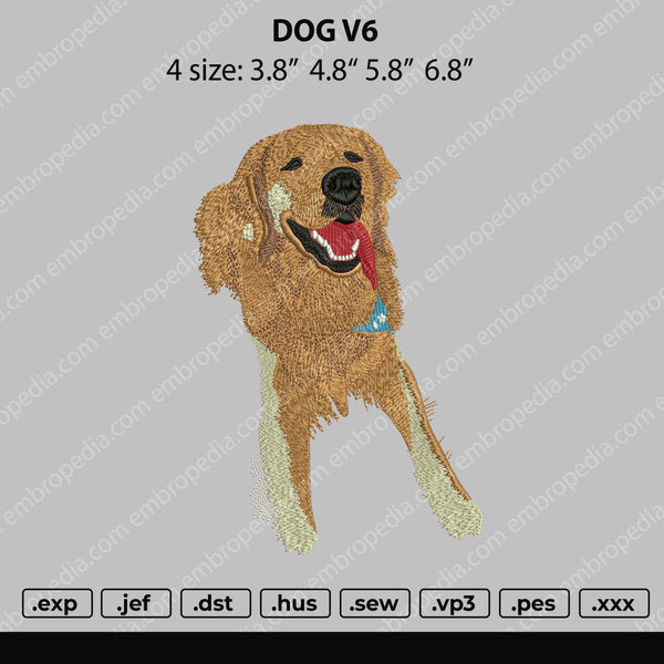 Dog V6 Embroidery File 4 size