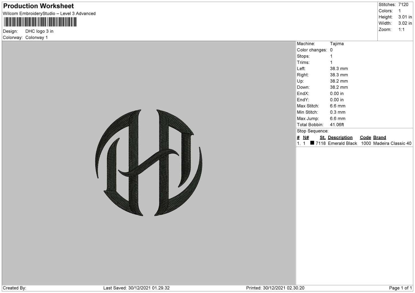 DHC Logo Embroidery File 5 Size