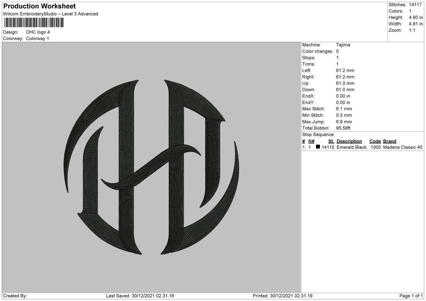 DHC Logo Embroidery File 5 Size