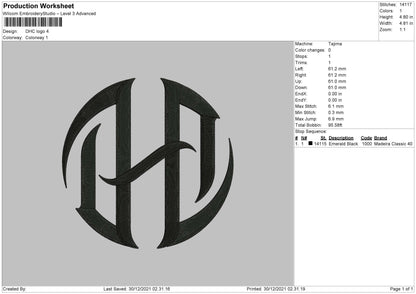 DHC Logo Embroidery File 5 Size