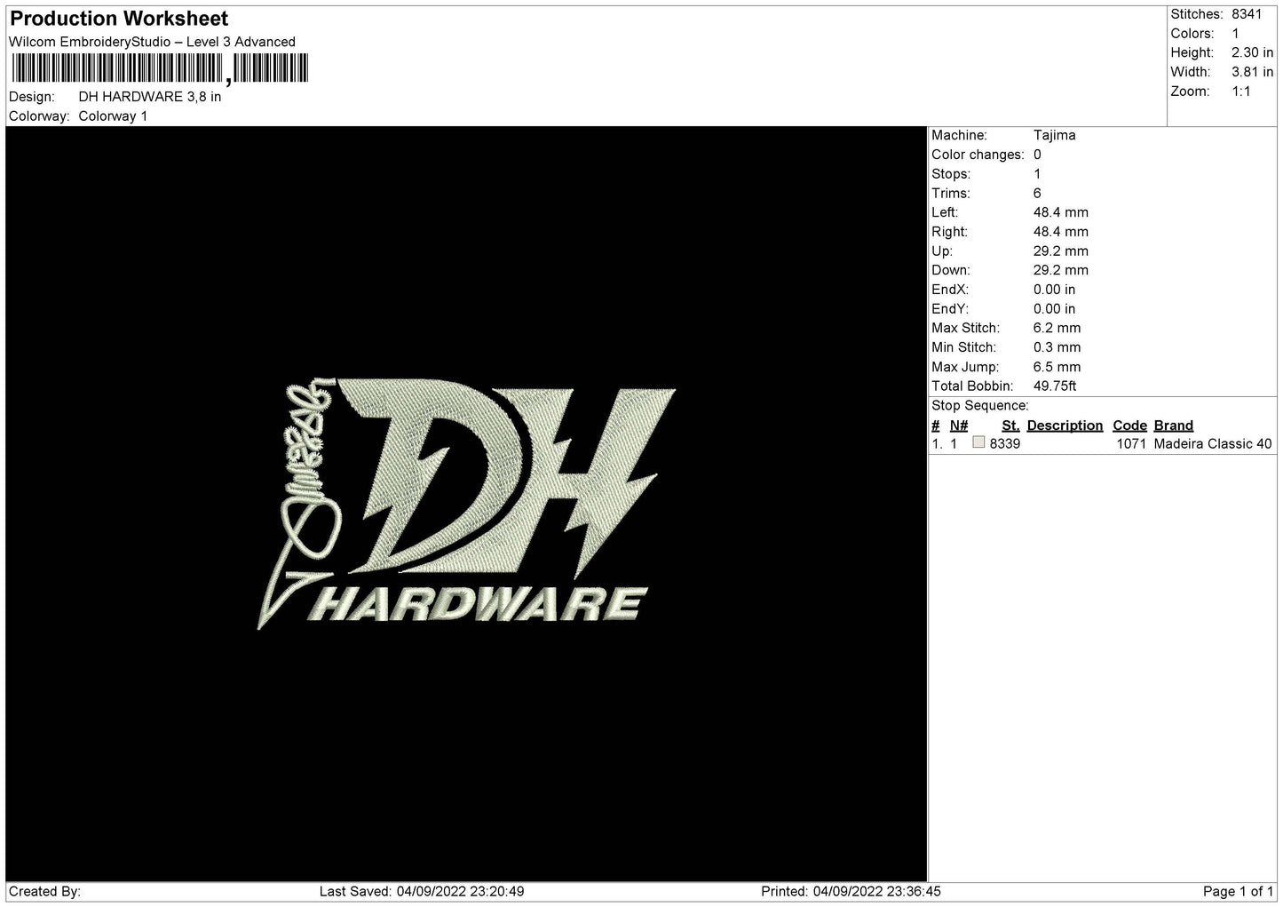 DH Hardware Embroidery File 5 sizes