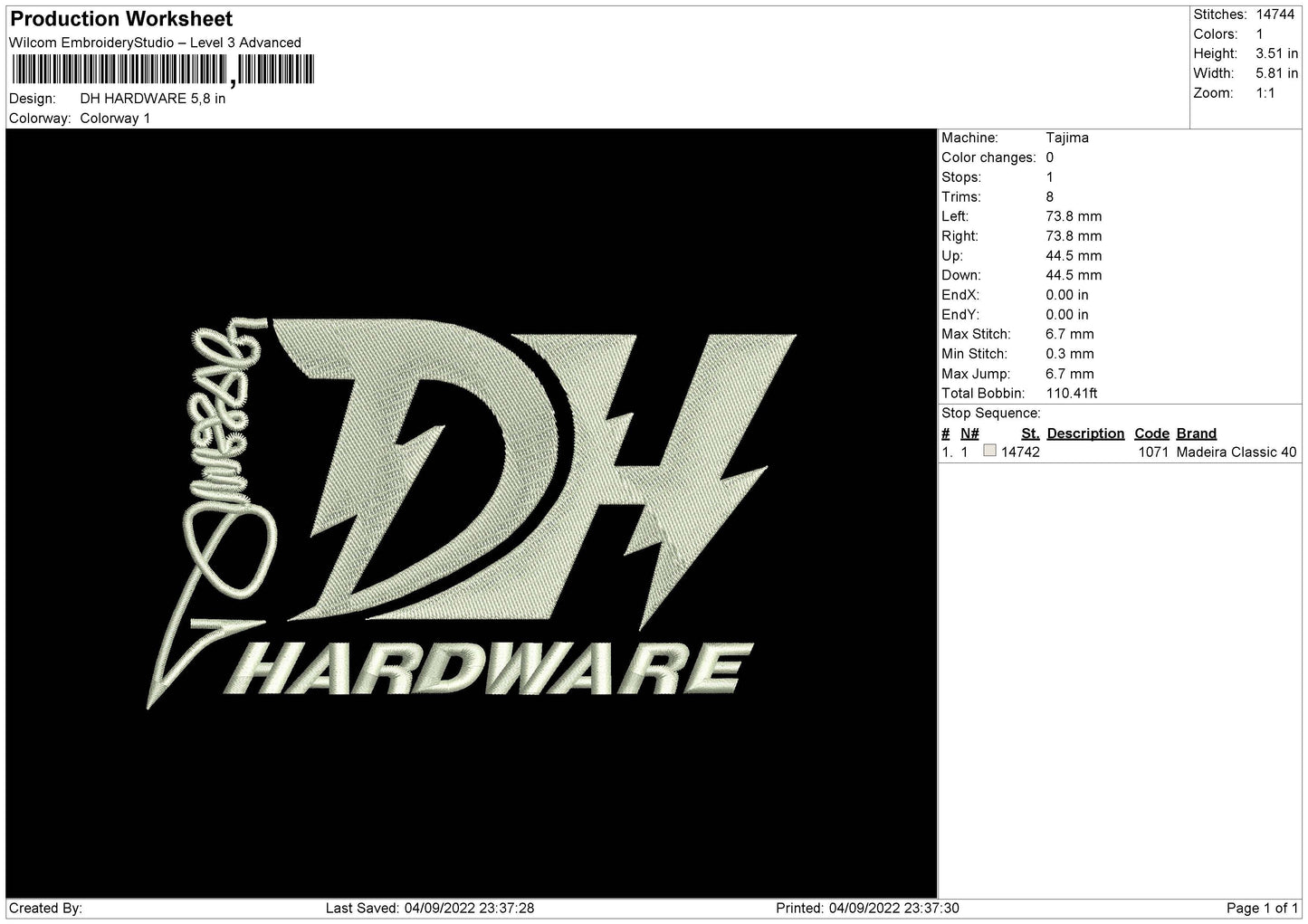 DH Hardware Embroidery File 5 sizes