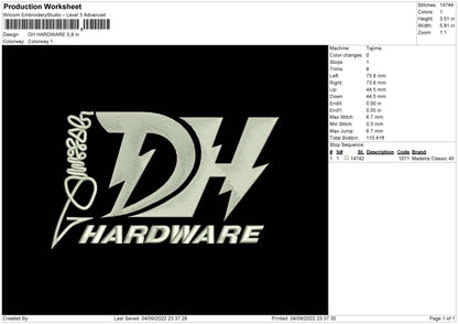 DH Hardware Embroidery File 5 sizes