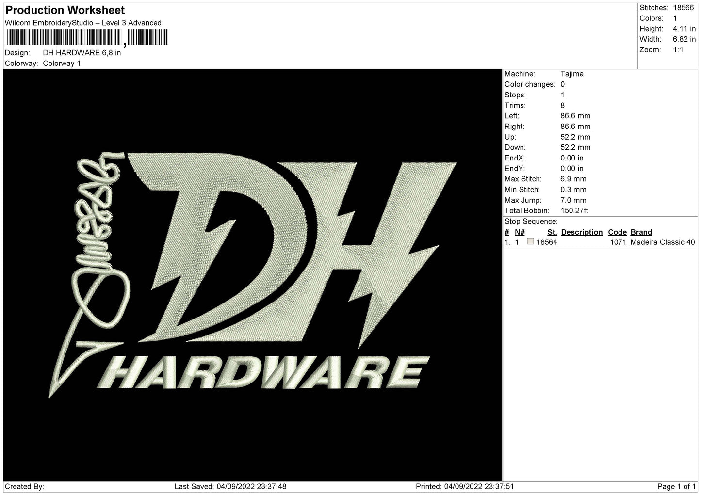 DH Hardware Embroidery File 5 sizes