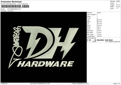 DH Hardware Embroidery File 5 sizes