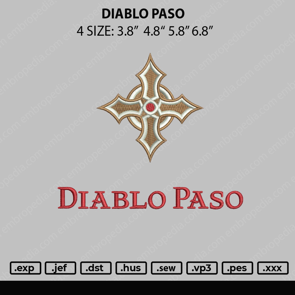 Diablo Paso Embroidery File 4 sizes