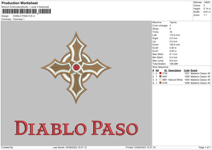 Diablo Paso Embroidery File 4 sizes
