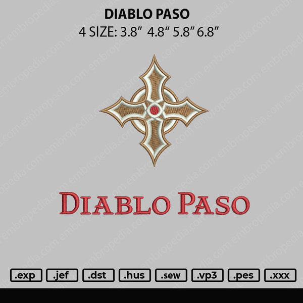 Diablo Paso Embroidery File 4 sizes