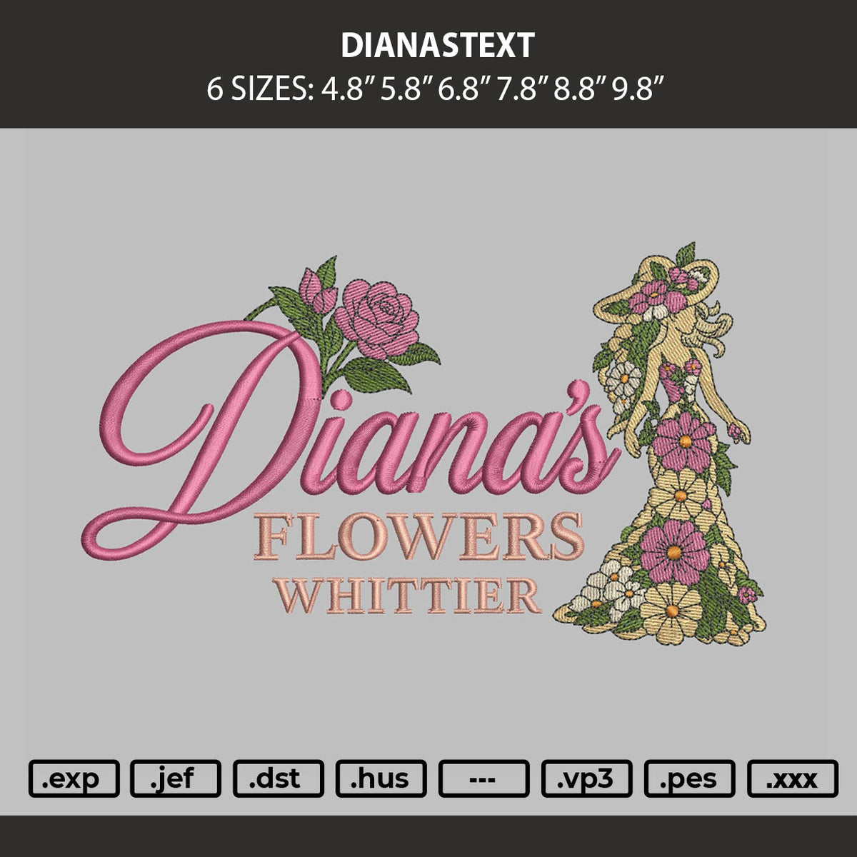 Dianastext Embroidery Machine Design File 6 sizes