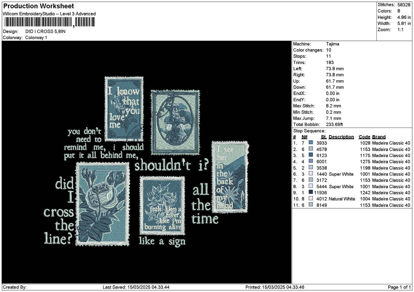 Crosstext 03 Embroidery File 6 sizes
