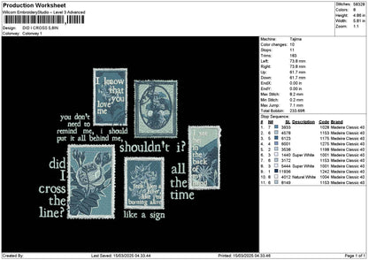 Crosstext 03 Embroidery File 6 sizes