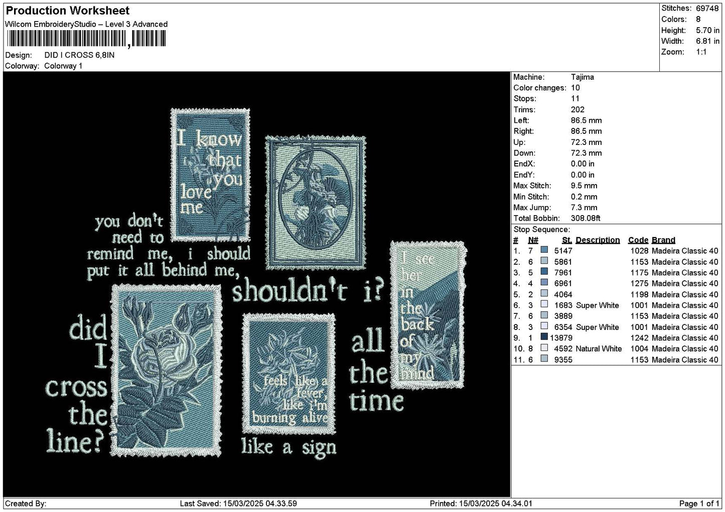 Crosstext 03 Embroidery File 6 sizes