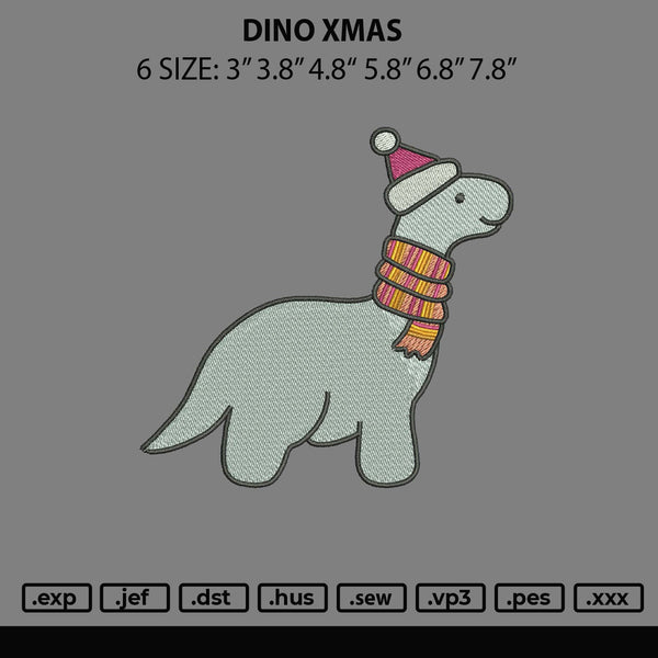 Dino Xmas Embroidery File 6 sizes