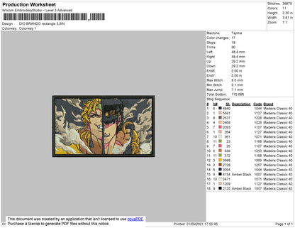 Dio Brando Embroidery File 4 size