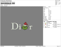 Dior Grinch Embroidery File 4 size