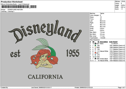 Dland Ariel Embroidery File 6 sizes
