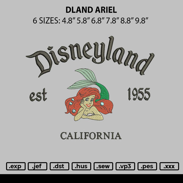 Dland Ariel Embroidery File 6 sizes