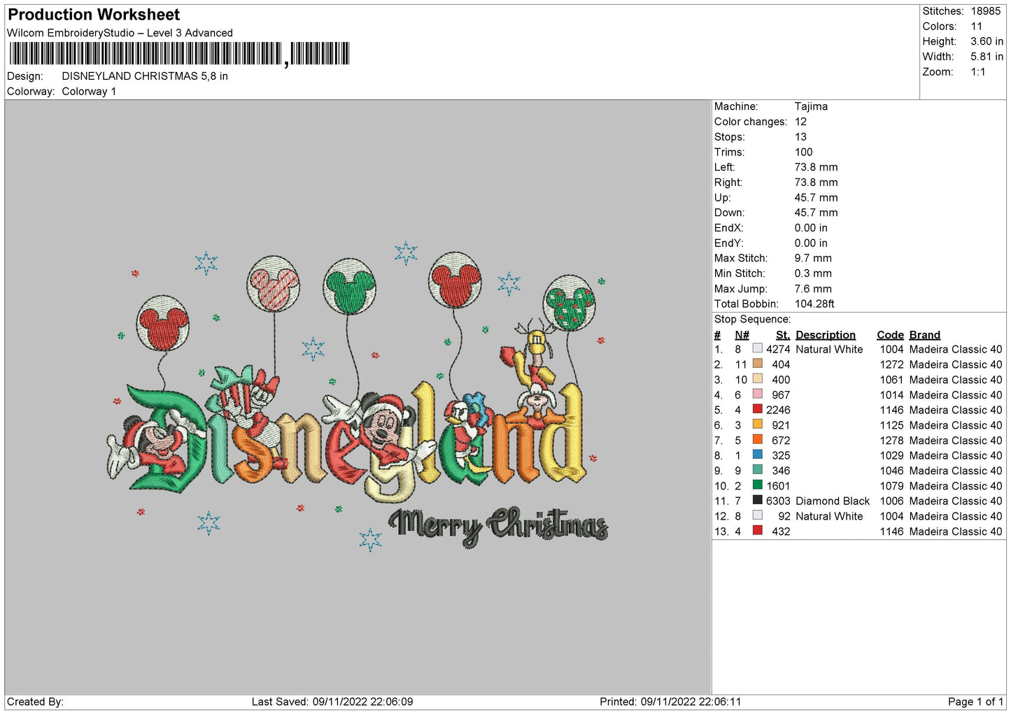 Disneyland Christmas Embroidery File 6 sizes