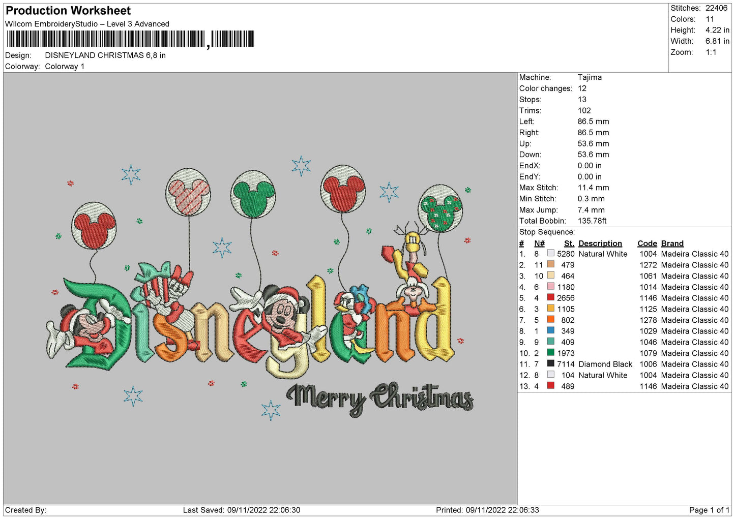 Disneyland Christmas Embroidery File 6 sizes