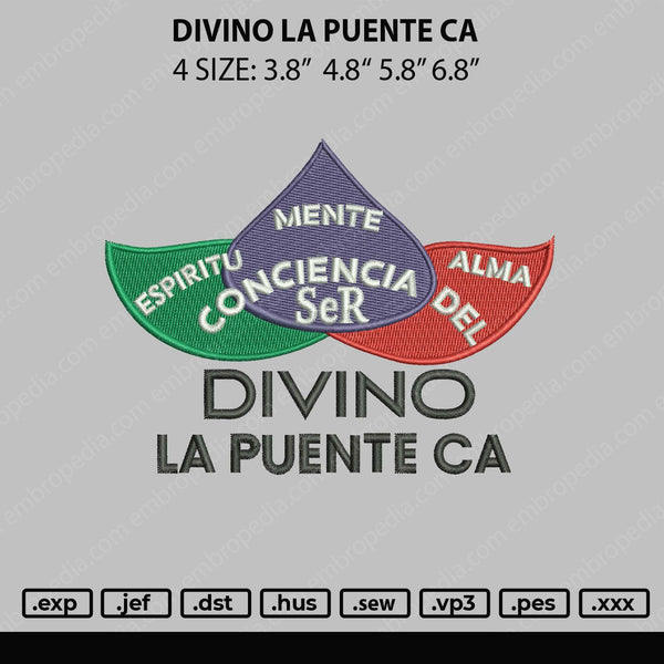 Divino La Puente Ca Embroidery File 4 size