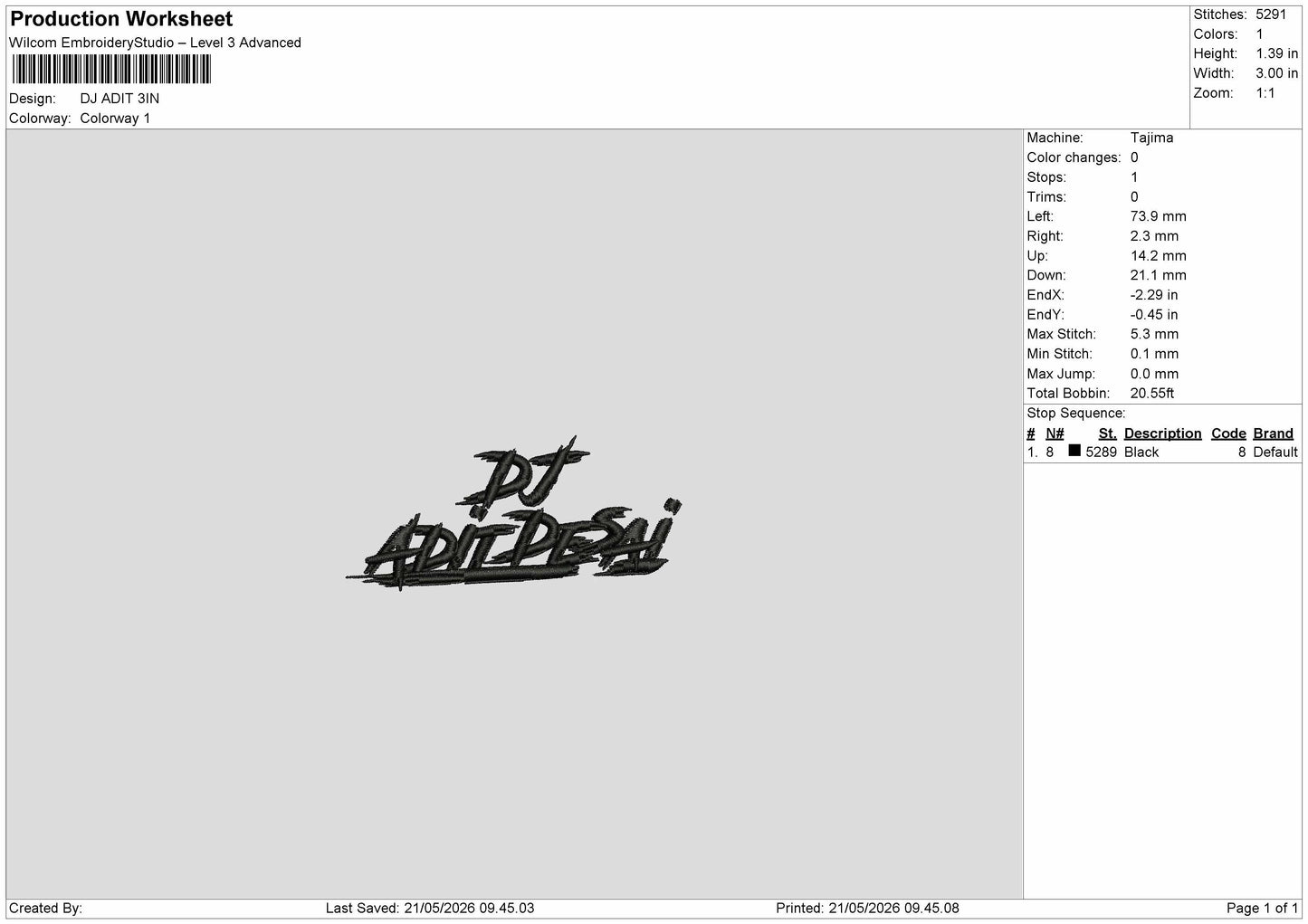 DJ ADIT Embroidery Machine Design File