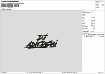 DJ ADIT Embroidery Machine Design File