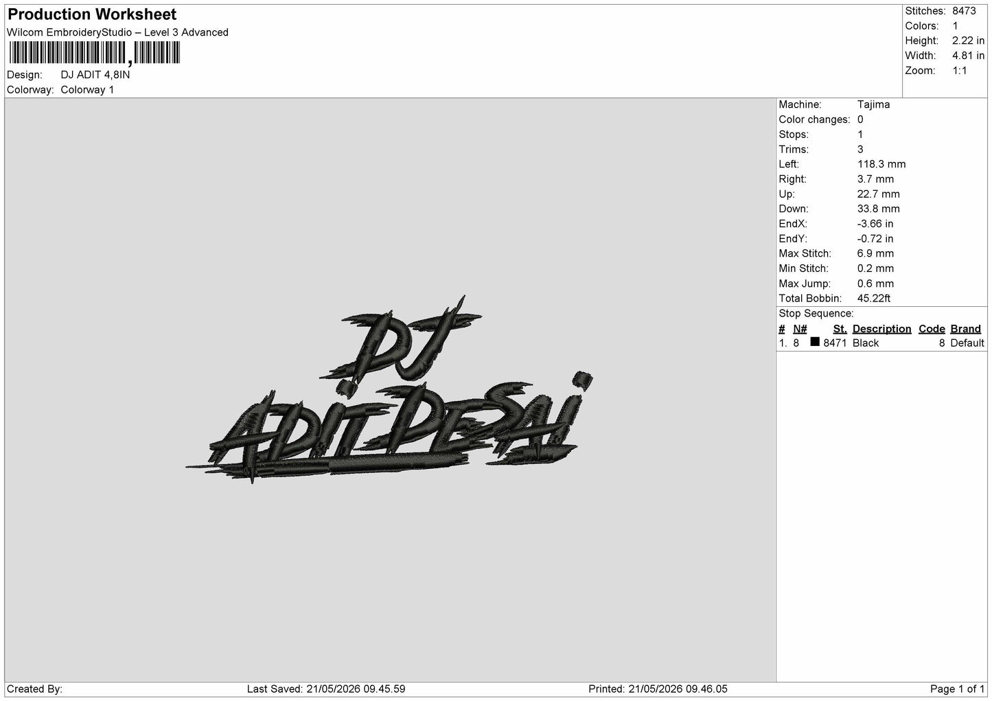 DJ ADIT Embroidery Machine Design File