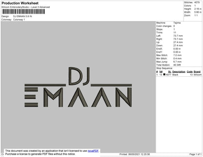 DJ Emaan Embroidery File 4 size