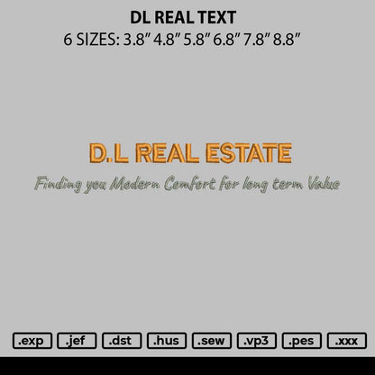Dl Real Text Embroidery File 6 sizes