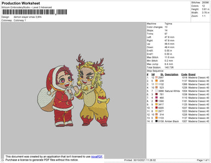 Demon Slayer Xmas Embroidery File 4 size