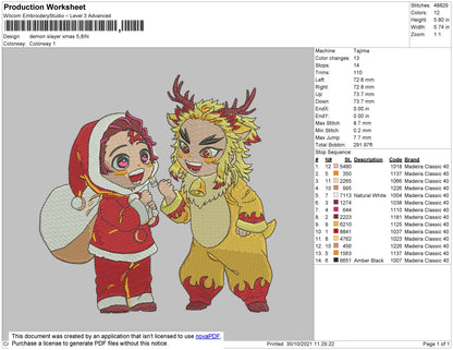 Demon Slayer Xmas Embroidery File 4 size