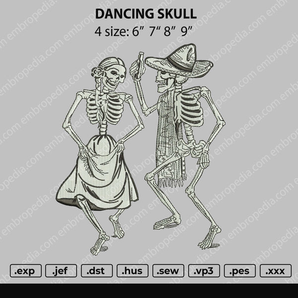 Dancing Skull Embroidery File 4 size
