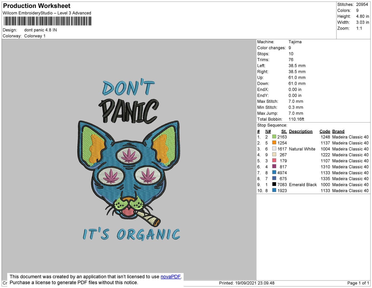 Dont Panic Embroidery File 4 size
