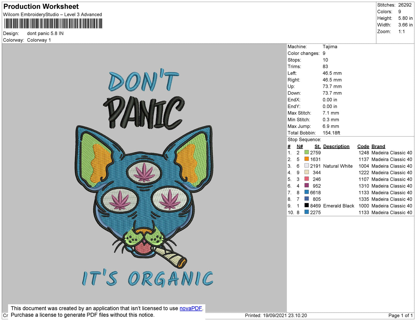 Dont Panic Embroidery File 4 size