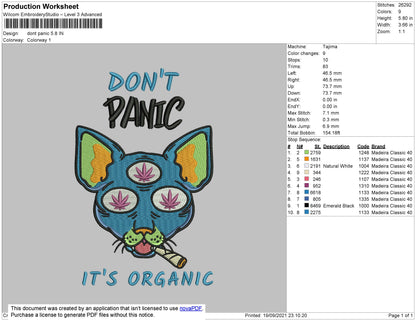 Dont Panic Embroidery File 4 size