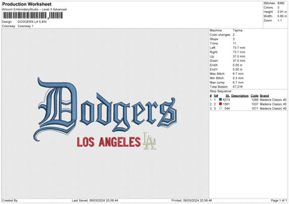 DODGERS LA Embroidery File 6 sizes