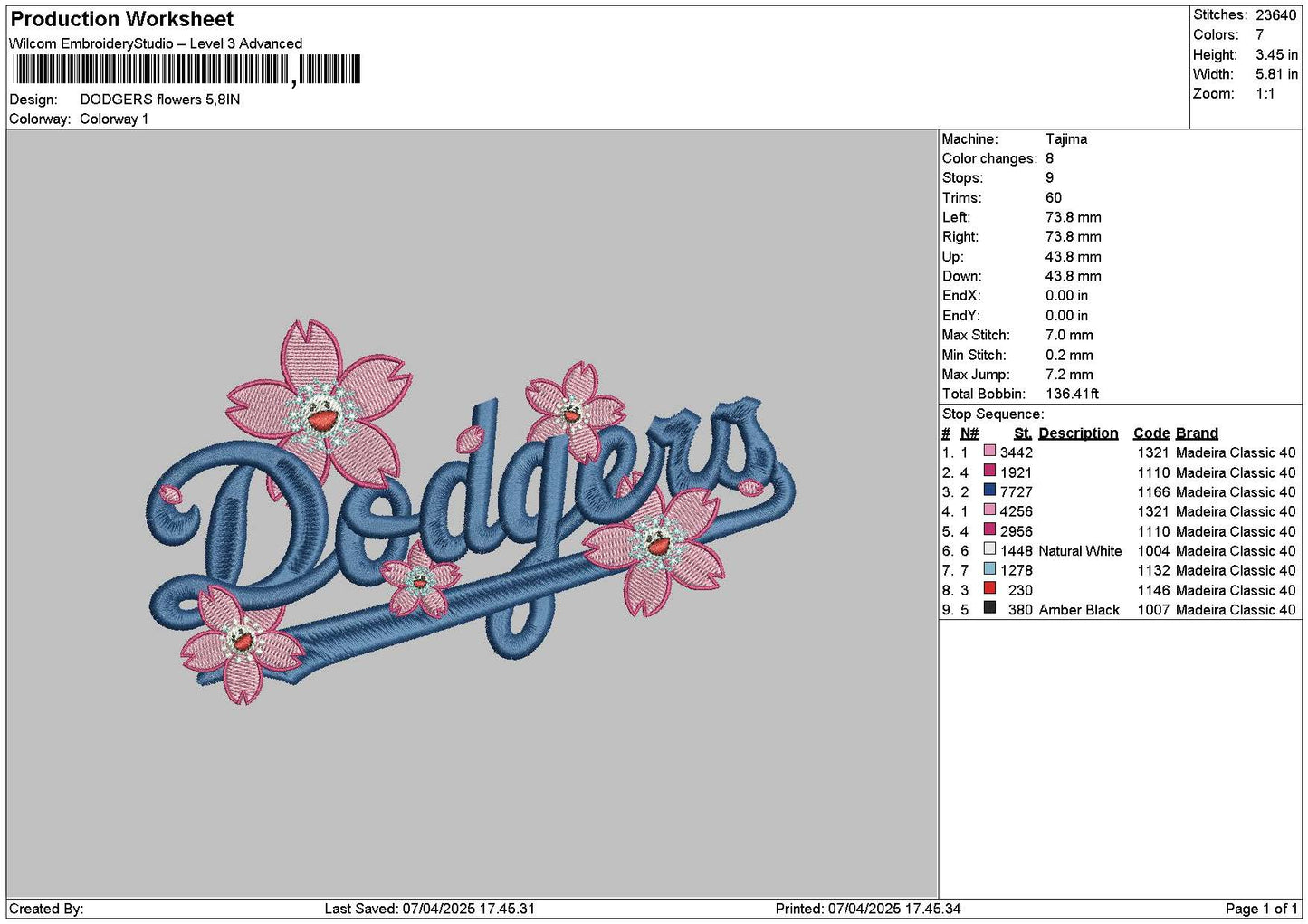 Dodgerstext Flowers Embroidery File 6 sizes