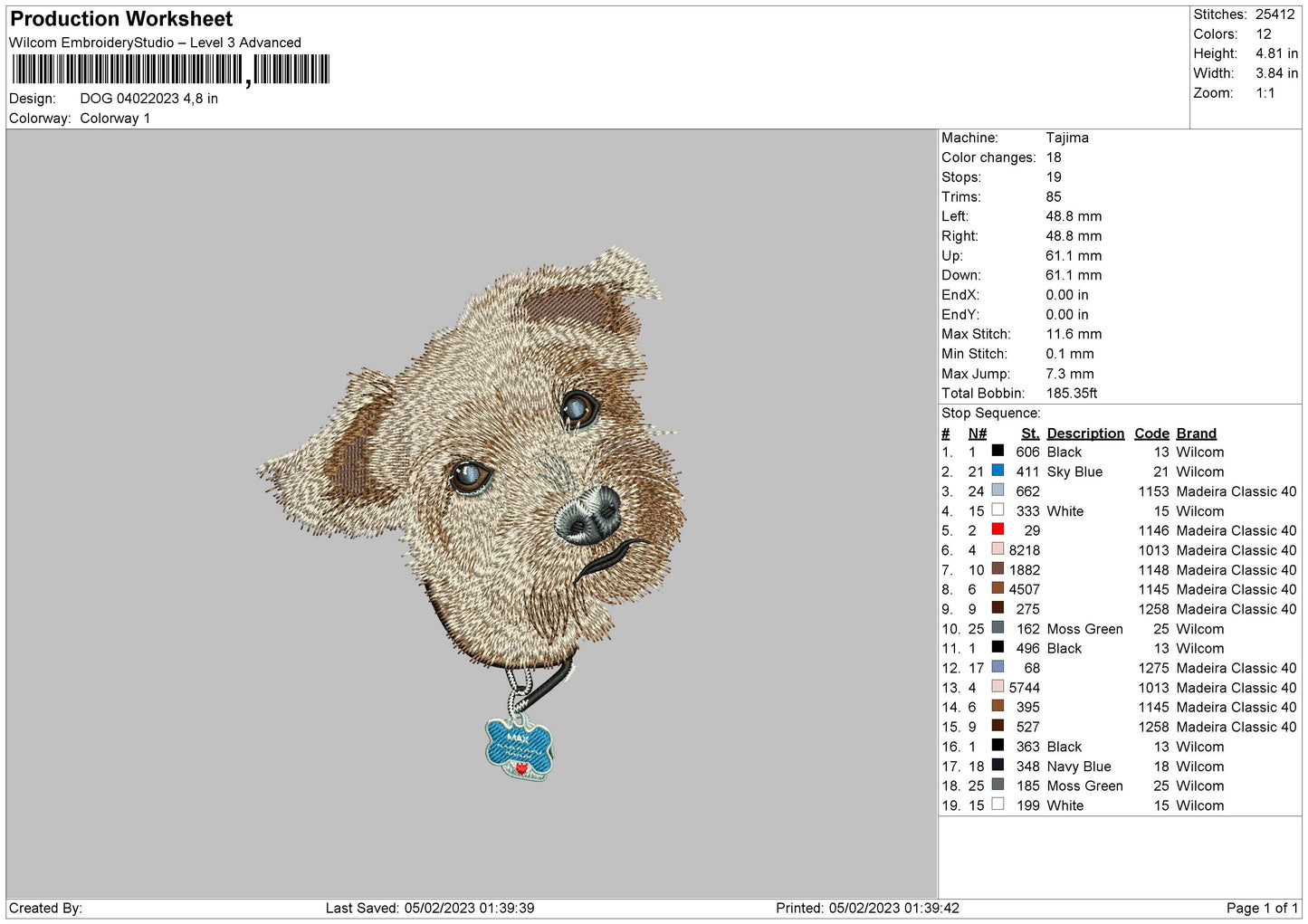 Dog 0402 Embroidery File 6 sizes
