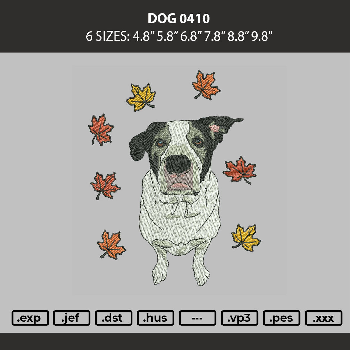 Dog 0410 Embroidery Machine Design File 6 sizes