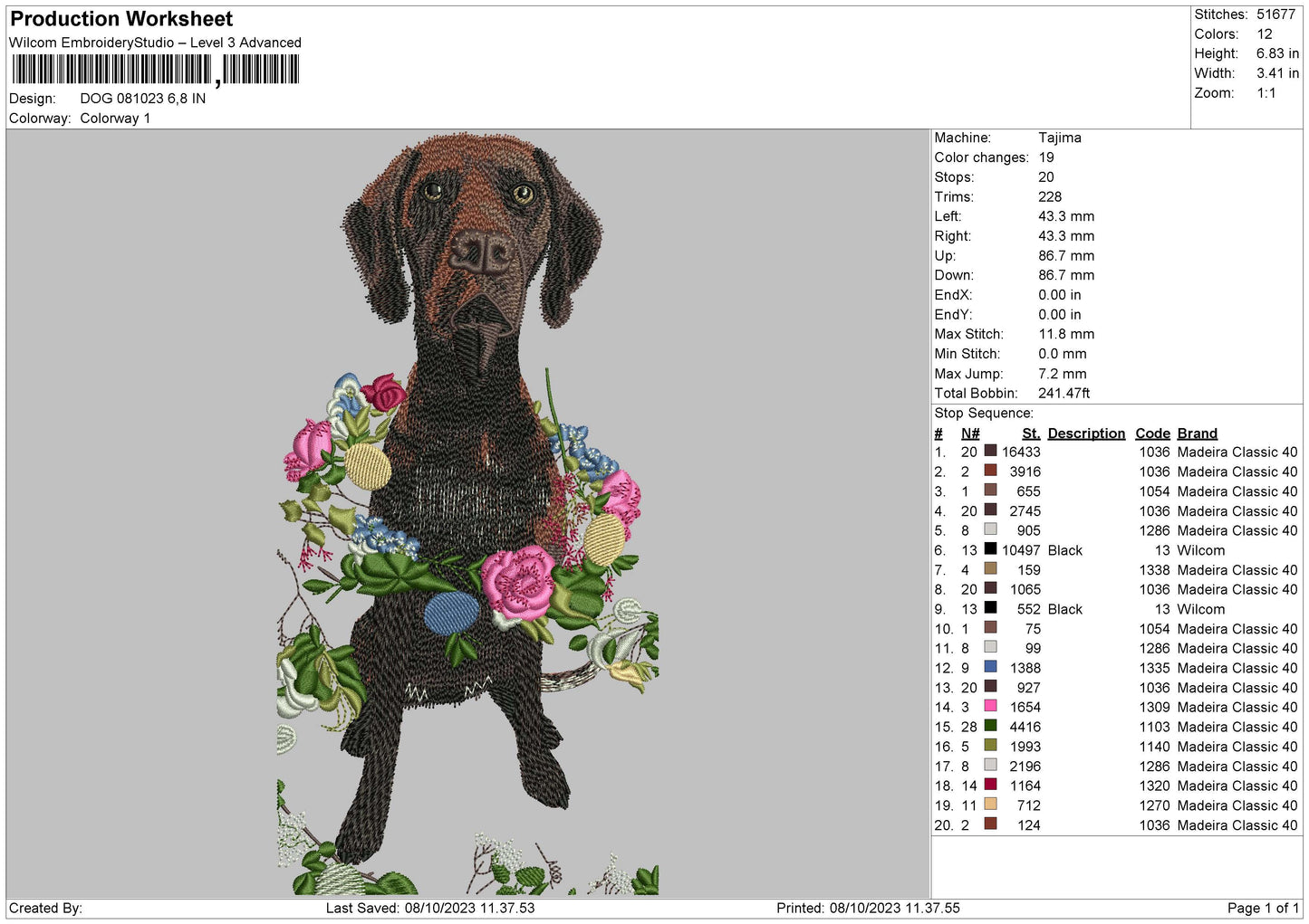 Dog 0810 Embroidery File 6 sizes