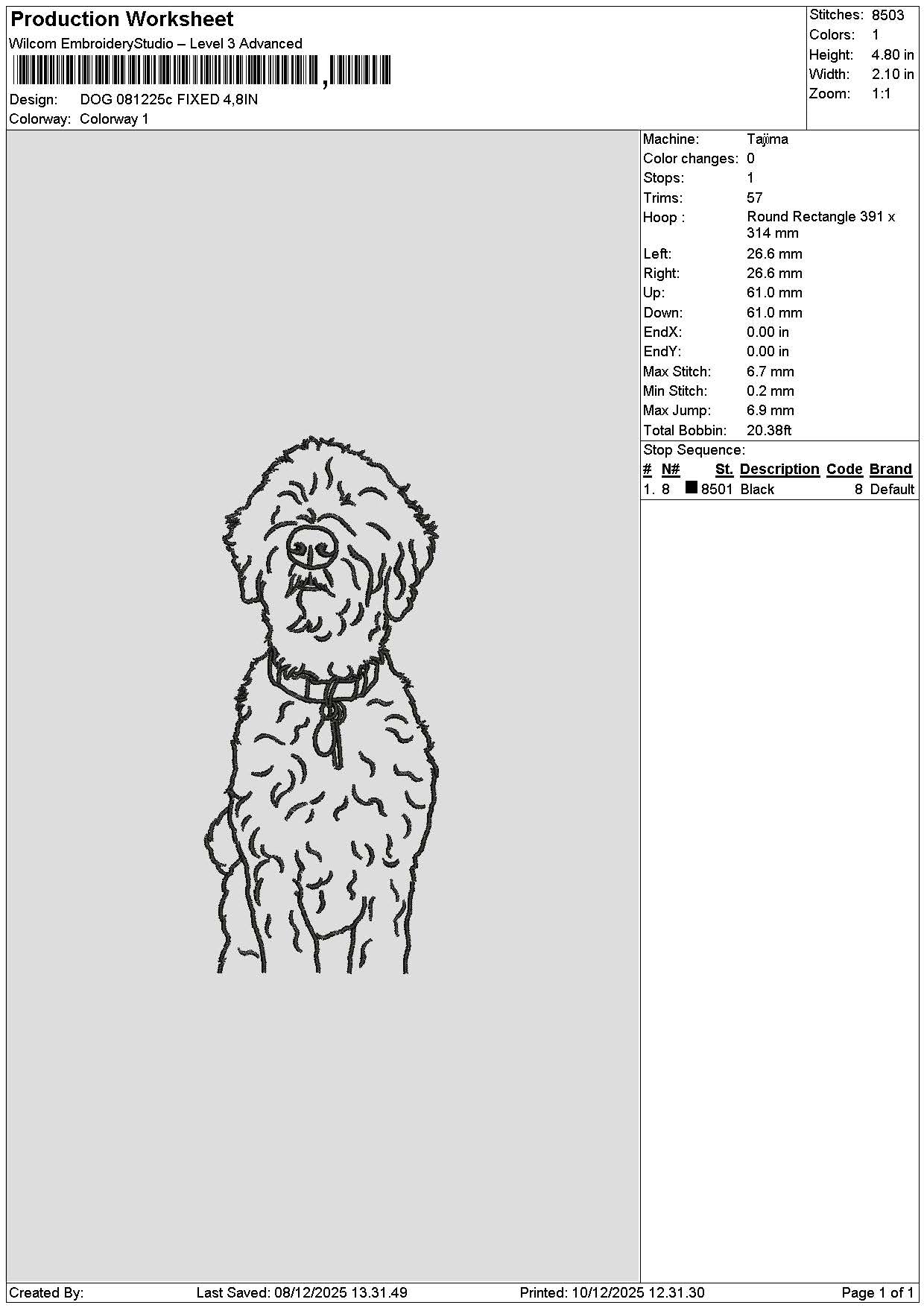 Dogline 0812c Embroidery File 6 sizes