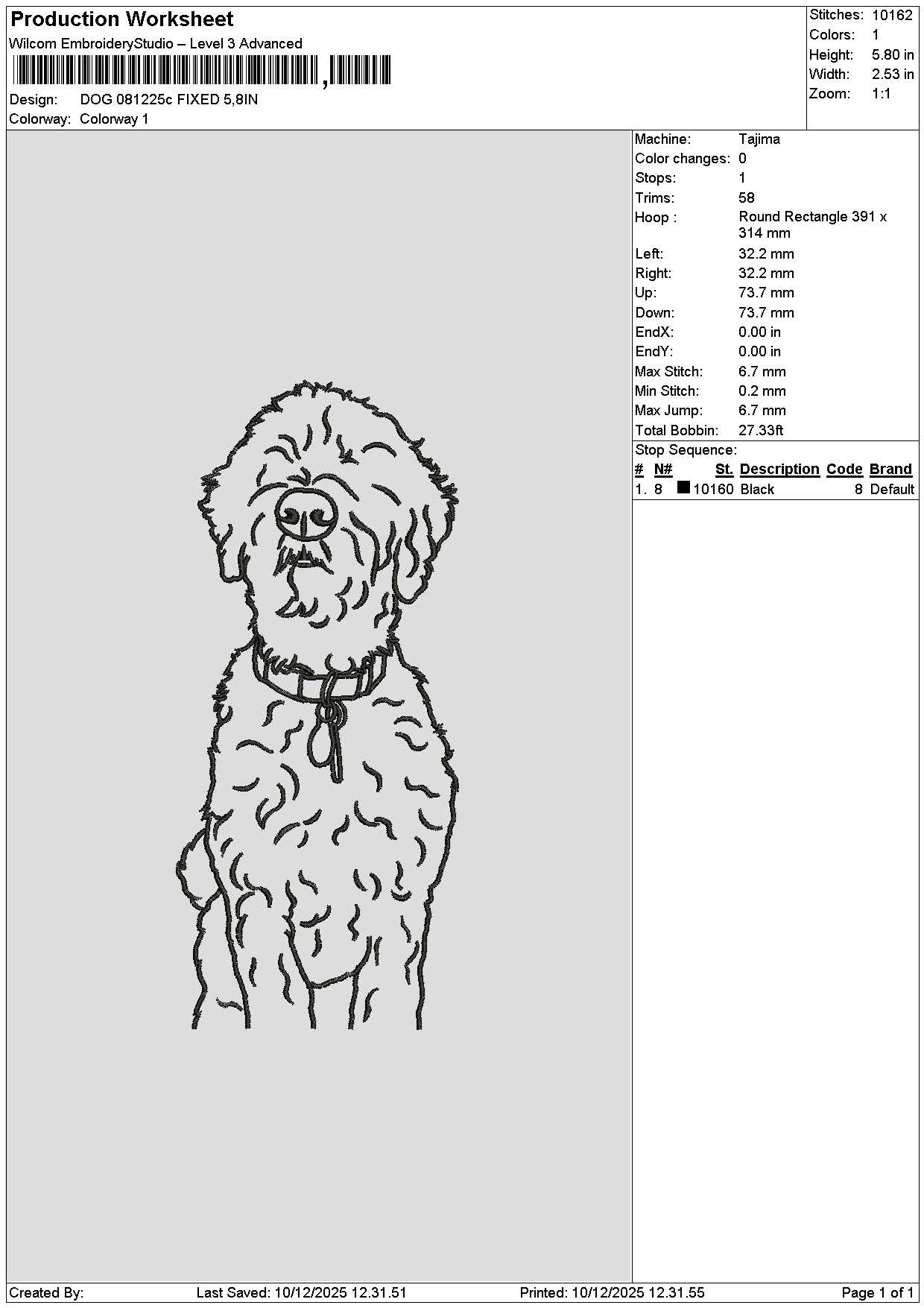Dogline 0812c Embroidery File 6 sizes
