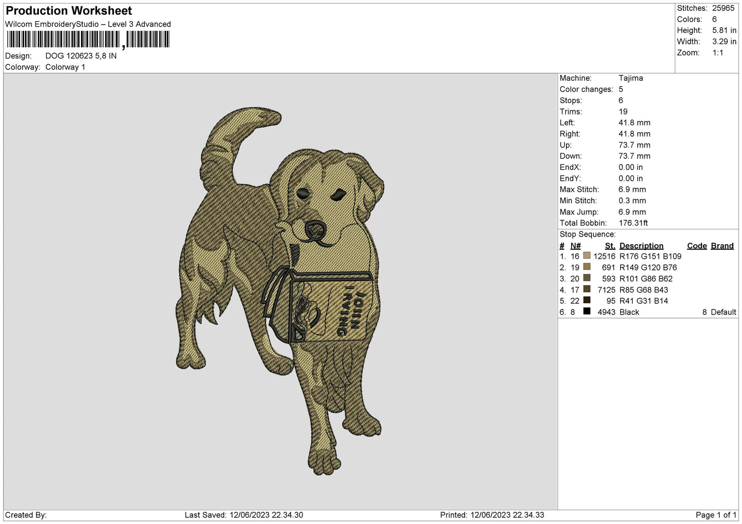 Dog 1206b Embroidery File 6 sizes