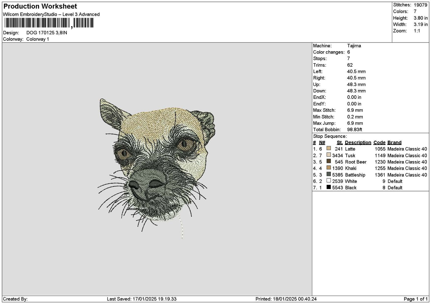 Dog 1701 Embroidery File 6 sizes